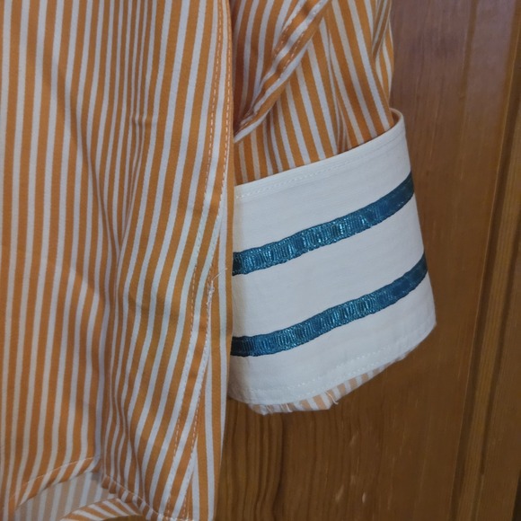 Robert Graham X Mens Orange Stripe Long Sleeve Flip Cuff Dress Shirt - Sz M - Picture 5 of 11
